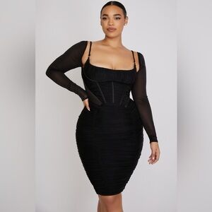 House of CB freyja Black Long Sleeve Dress sz L plus cup